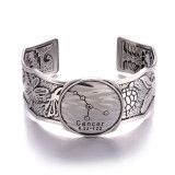 Personalized Gothic style vintage 12 constellation silver wide open bracelet