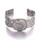 Personalized Gothic style vintage 12 constellation silver wide open bracelet