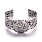 Personalized Gothic style vintage 12 constellation silver wide open bracelet