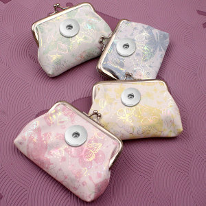 PU hot stamping gradually changing color butterfly 4-inch clip bag short handheld small wallet cute coin purse fit 20MM  Snaps button jewelry wholesale