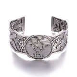 Personalized Gothic style vintage 12 constellation silver wide open bracelet