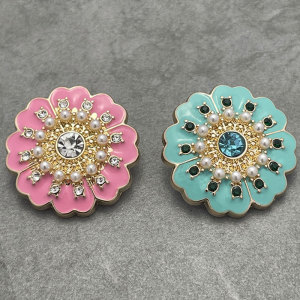 20MM Flower Dripping Oil Pearl  Metal snap button charms