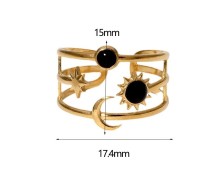 Stainless Steel Sun Star Moon Open Ring