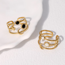 Stainless Steel Sun Star Moon Open Ring