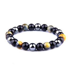 Tiger Eye Black Agate Bracelet Natural Stone Elastic Bracelet