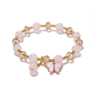 Butterfly Crystal Glass Children's Beaded Bracelet