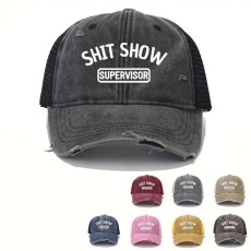 Alphabet distressed washed hole baseball cap, breathable mesh cap, seasonal sun shading outdoor duckbill cap