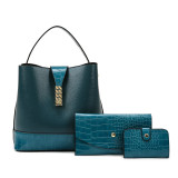 Handbag Fashion Soft Leather Shoulder Bucket Bag 3-Piece Set