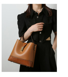 Handbag Fashion Soft Leather Shoulder Bucket Bag 3-Piece Set