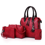 Handbag Fashion Soft Leather Shoulder Bucket Bag 4-Piece Set