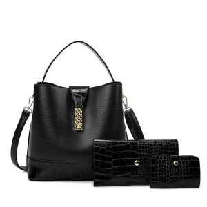 Handbag Fashion Soft Leather Shoulder Bucket Bag 3-Piece Set
