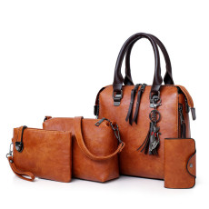 Handbag Fashion Soft Leather Shoulder Bucket Bag 4-Piece Set