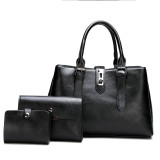 Handbag Fashion Soft Leather Shoulder Bucket Bag 3-Piece Set