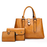 Handbag Fashion Soft Leather Shoulder Bucket Bag 3-Piece Set