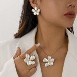 Metal three-dimensional flower necklace, earrings, ring
