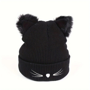 Cat Ear Knitted Hat Embroidered Knitted Hat Autumn/Winter Warm Hoodie cap