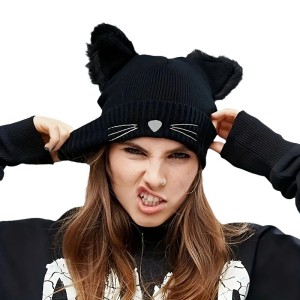 Cat Ear Knitted Hat Embroidered Knitted Hat Autumn/Winter Warm Hoodie cap
