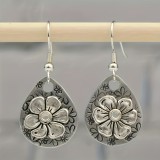 Water droplet shaped carved flower pendant earrings