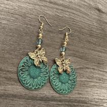 Vintage Green Sunflower Butterfly Pendant Earrings