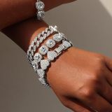 Round, Square, Heart shaped Love 4 Set Hip Hop Cuban Chain Quadrilateral, Diamond studded Bracelet