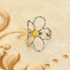Flower antique silver antique geometric ring