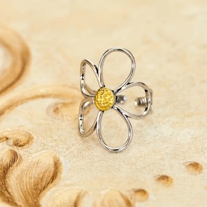 Flower antique silver antique geometric ring