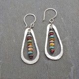 Handmade rainbow bead long droplet shaped pendant earrings