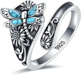 Bohemian Turquoise Dragonfly Sunflower Wrapped Ring