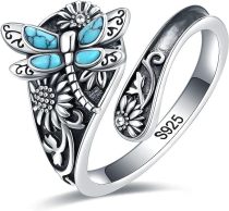 Bohemian Turquoise Dragonfly Sunflower Wrapped Ring