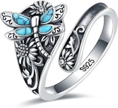Bohemian Turquoise Dragonfly Sunflower Wrapped Ring