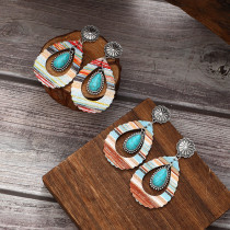 Western colored leather earrings, gemstone flower earrings