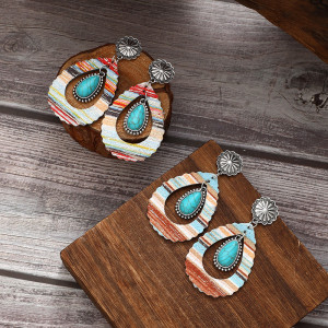 Western colored leather earrings, gemstone flower earrings