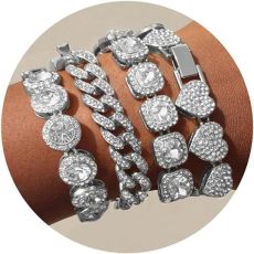 Round, Square, Heart shaped Love 4 Set Hip Hop Cuban Chain Quadrilateral, Diamond studded Bracelet