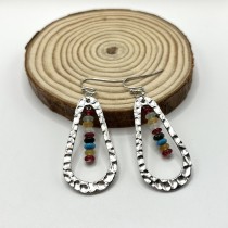 Handmade rainbow bead long droplet shaped pendant earrings