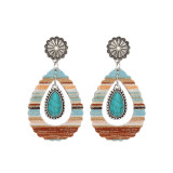 Western colored leather earrings, gemstone flower earrings