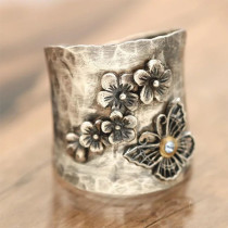 Wide Butterfly Flower Diamond Set Ring