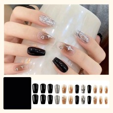 Handmade wearable nail art with silver glitter butterfly nail patches and wearable nail patches (including glue)