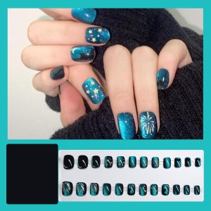 Handmade wearable nail art with silver glitter butterfly nail patches and wearable nail patches (including glue)