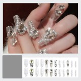 Handmade wearable nail art with silver glitter butterfly nail patches and wearable nail patches (including glue)