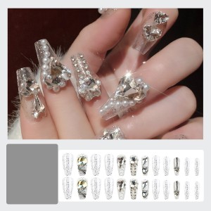 Handmade wearable nail art with silver glitter butterfly nail patches and wearable nail patches (including glue)