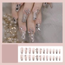 Handmade wearable nail art with silver glitter butterfly nail patches and wearable nail patches (including glue)