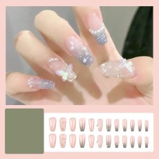 Handmade wearable nail art with silver glitter butterfly nail patches and wearable nail patches (including glue)