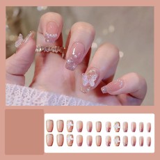Handmade wearable nail art with silver glitter butterfly nail patches and wearable nail patches (including glue)