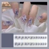 Handmade wearable nail art with silver glitter butterfly nail patches and wearable nail patches (including glue)