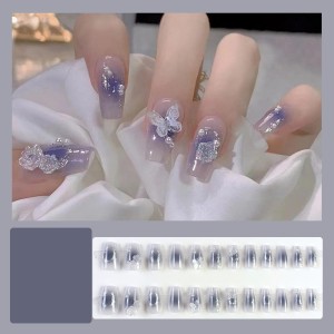 Handmade wearable nail art with silver glitter butterfly nail patches and wearable nail patches (including glue)