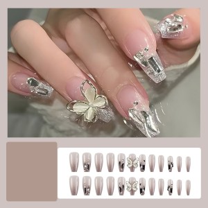 Handmade wearable nail art with silver glitter butterfly nail patches and wearable nail patches (including glue)