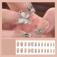 Handmade wearable nail art with silver glitter butterfly nail patches and wearable nail patches (including glue)