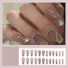 Handmade wearable nail art with silver glitter butterfly nail patches and wearable nail patches (including glue)