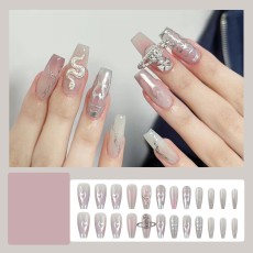 Handmade wearable nail art with silver glitter butterfly nail patches and wearable nail patches (including glue)