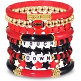 8-piece baseball bracelet set with multiple layers of stacked crystal hearts, pentagrams, letters, soft pottery, friendship, and elastic bracelets